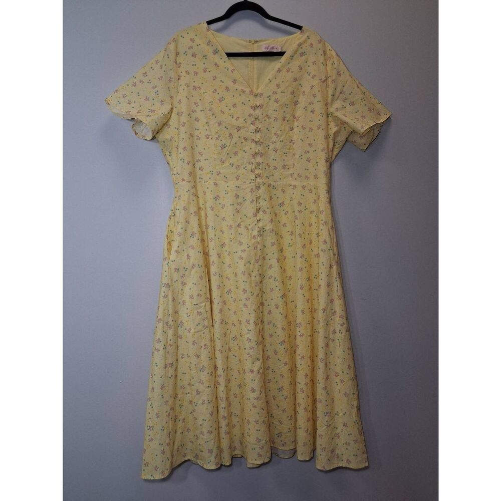 Ivy city co womens size 16 long maxi dress yellow floral cottagecore pockets - Picture 4 of 10